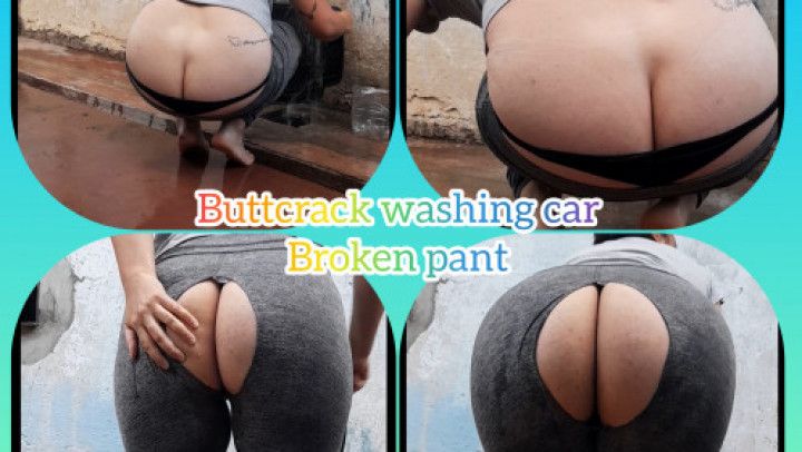 buttcrack washing car and broken pant