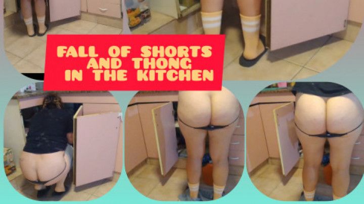 fall of shorts and thong in the kitchen