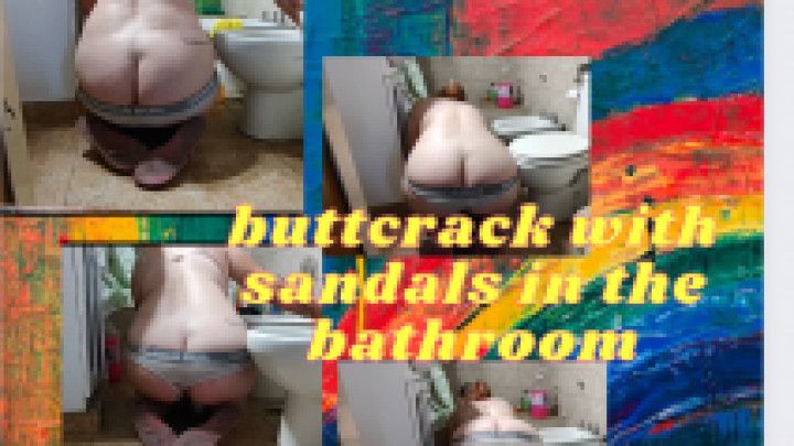 buttcrack with sandals in the bathroom