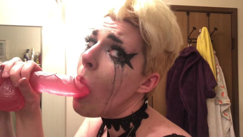 Goth Femboy Gagging and Crying on Dildo