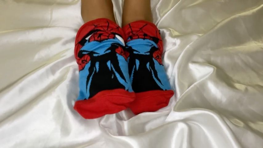 Ebony Girl Does Spider-Man Sock Removal