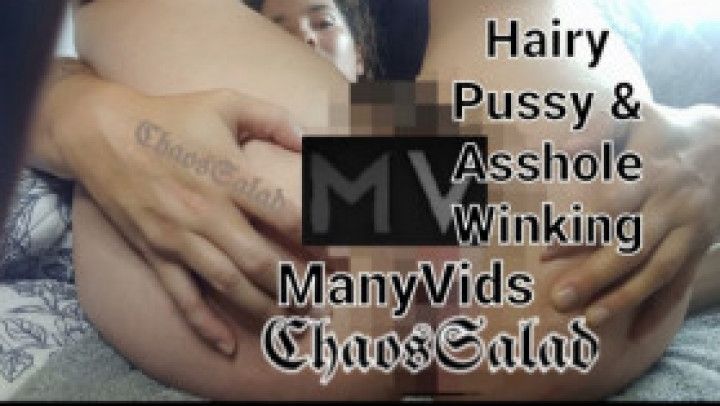 Asshole Winking and Hairy Creamy Pussy