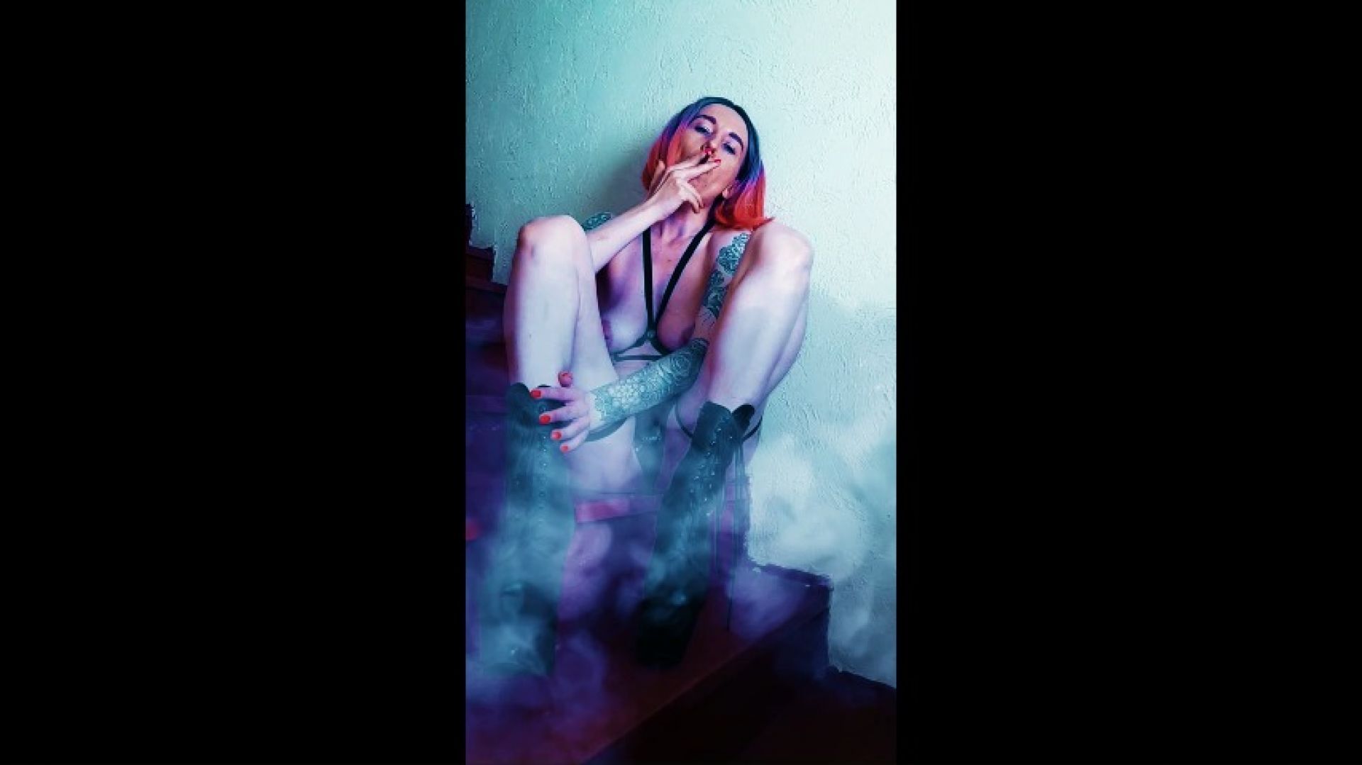 smoke fetish  POV having a cigarette TOPLESS