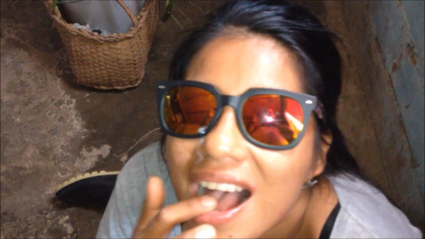 With sunglasses spermed by hubby