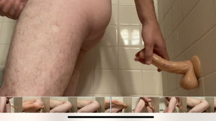 Riding a dildo in shower