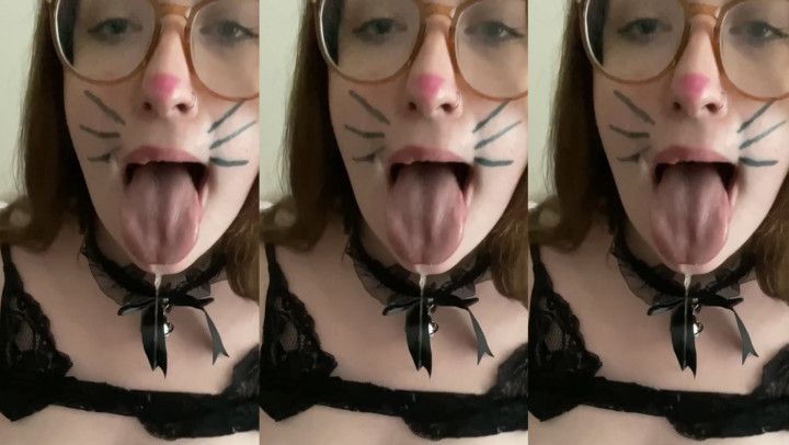 cat kitten licking + gagging on dildo