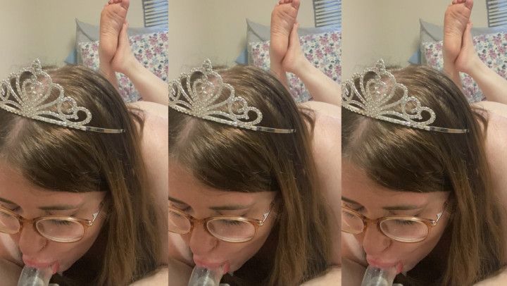 princess suck, stroke and gag on dildo