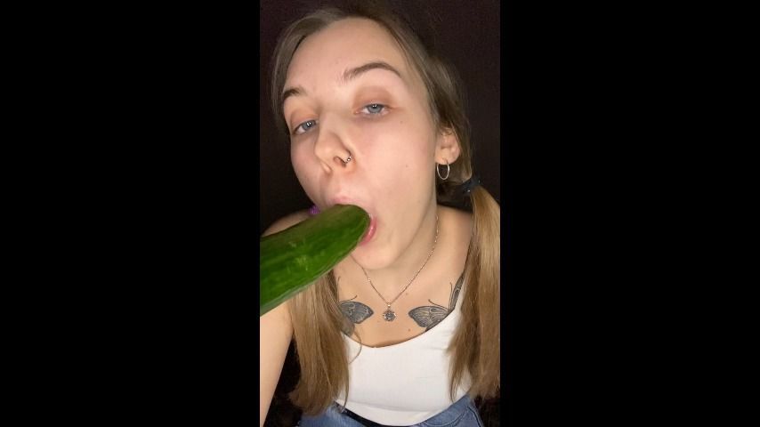 Sensual and sloppy blow job for cucumber