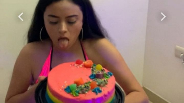 Smashing a colorful cake with my butt