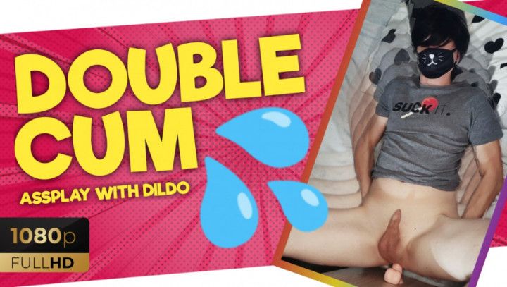 DOUBLE CUM - close up fucking with dildo