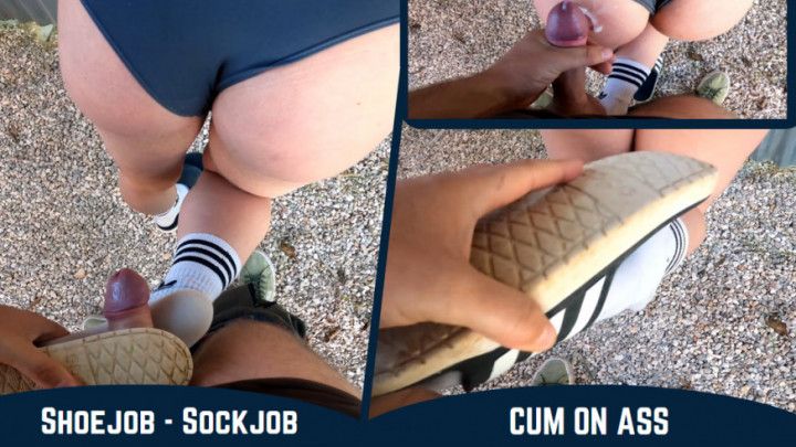 Marita - Shoejob Sockjob - cum on ass - POV