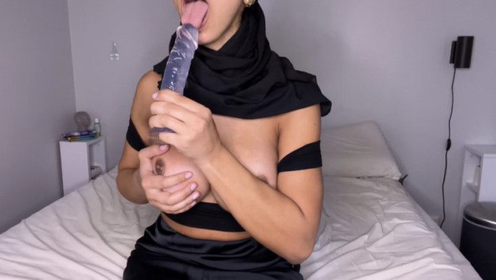 Hijabi deep throat dildo