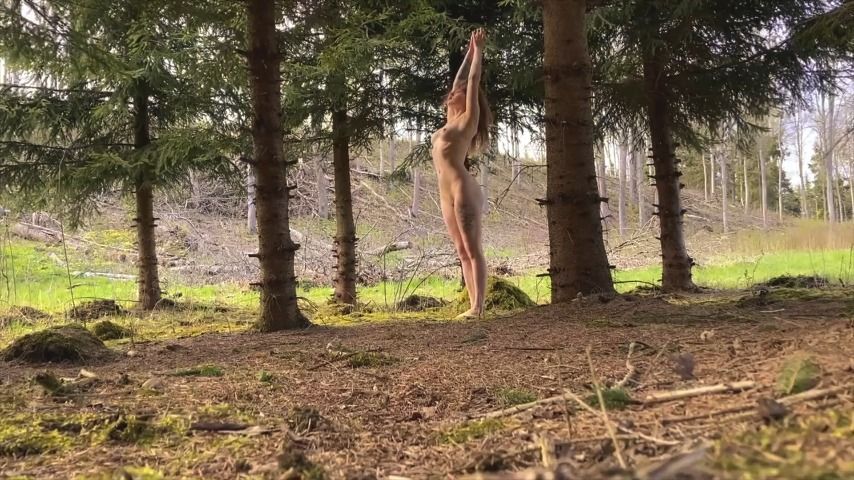 Naked outdoors in nearby forest