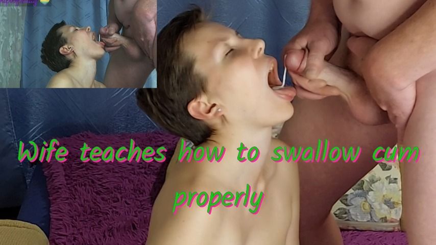 Wife teaches how to swallow cum properly