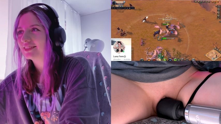 Gamergirl sitting on a vibrator while in a game