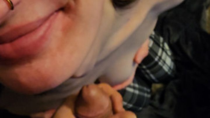 Sucking that dick for a hot load on my tits