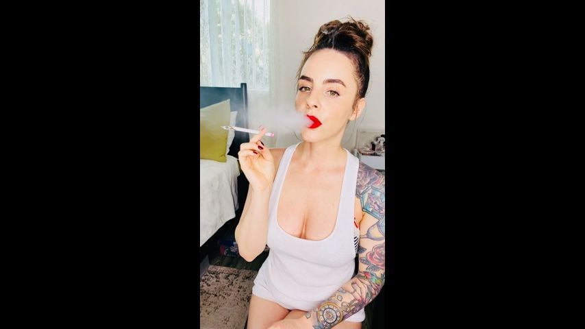 Smoking in White Tank Top