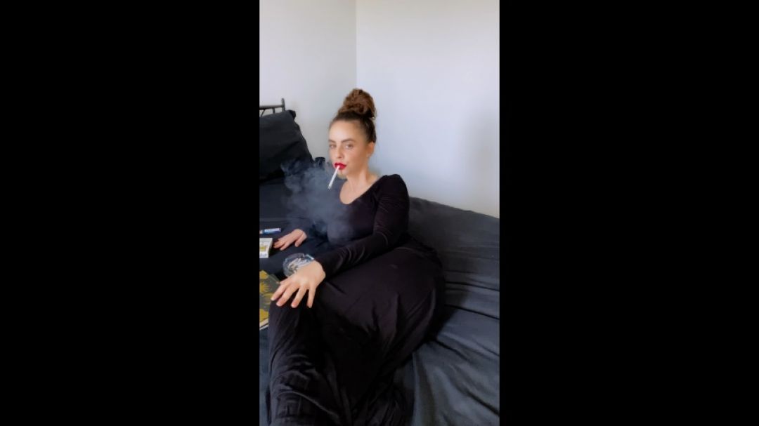 Smoking in Long Black Dress