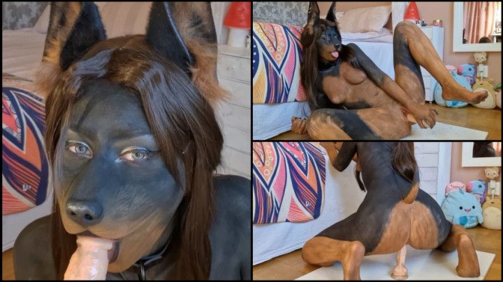 Doberman bodypaint - Dildo riding and BJ