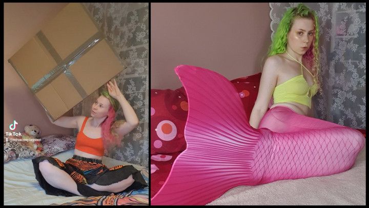 Unboxing and trying on mermaid fin