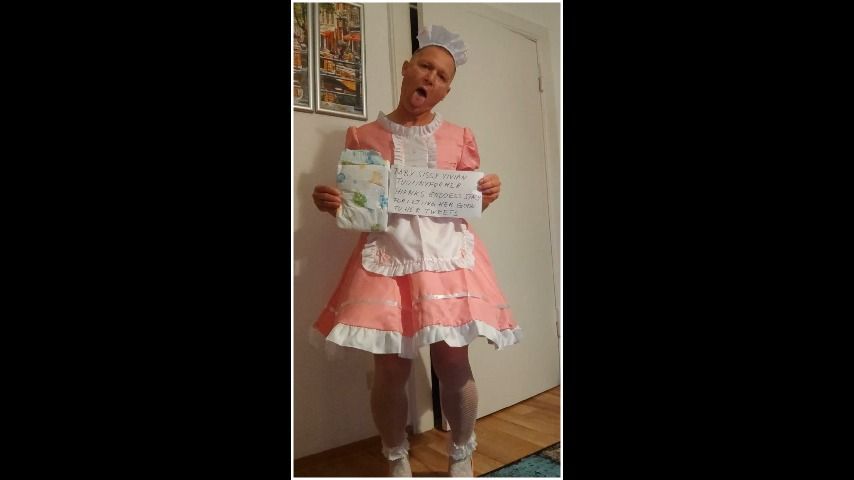 Sissy maid cums in diapers