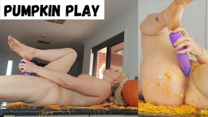 Pumpkin play milf orgasm blonde halloween