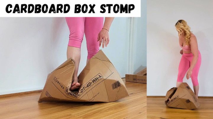 Cardboard box stomp in yoga pants and sports bra