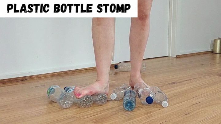 Plastic bottle stomp trample feet foot