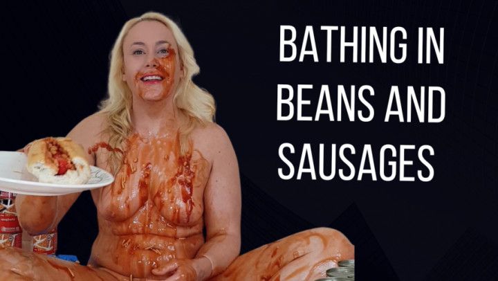 Bathing in beans food mess messy milf