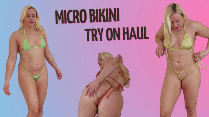 Micro bikini try on haul milf blonde