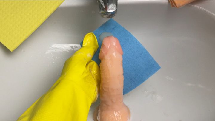 very clean cock -yellow latex gloves POV