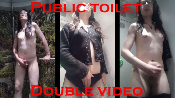 Public toilet masturbation - double video