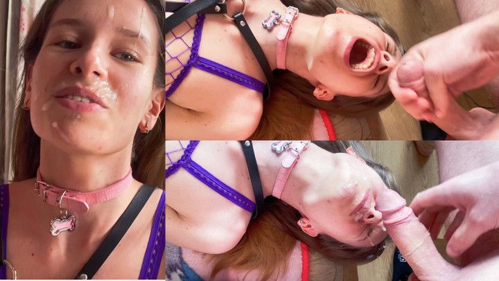 Huge facial and cum feeding