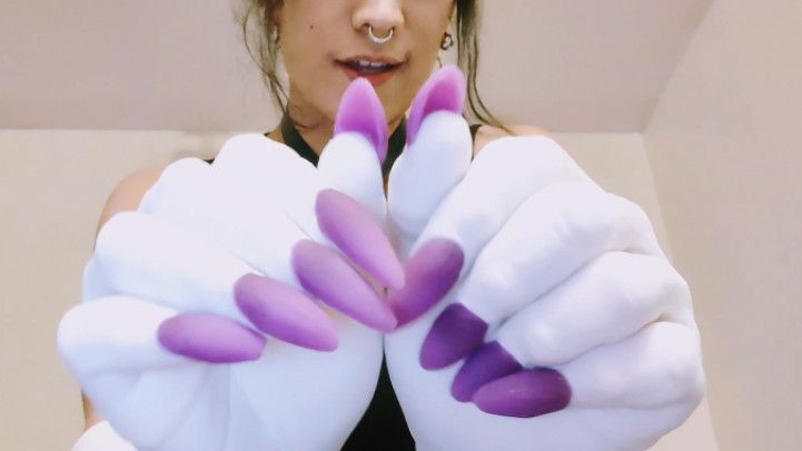 Teasing with silicone monster hands