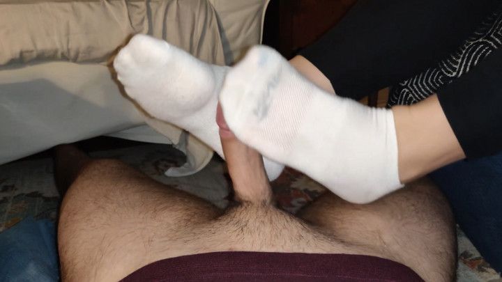 Yoga sock footjob