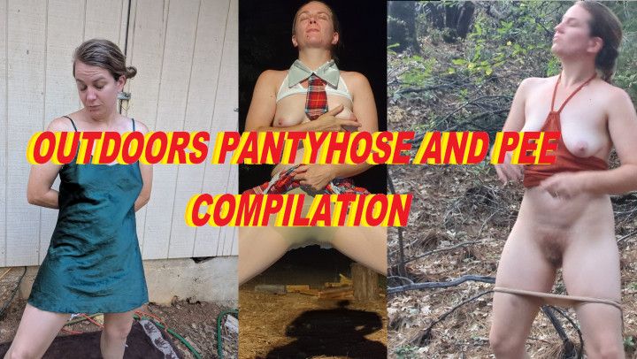 Compilation - 4 Outdoor pantyhose tease and pee vids