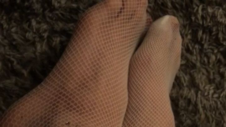 Showing off Feet in White Stockings