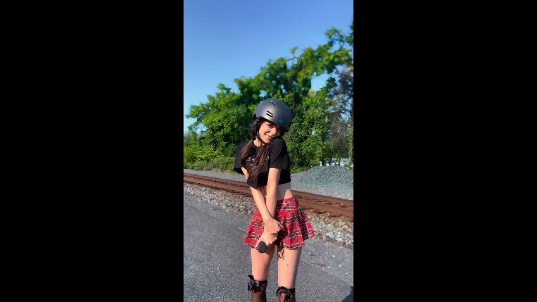 Brace Faced cutie takes a naughty skateboard ride