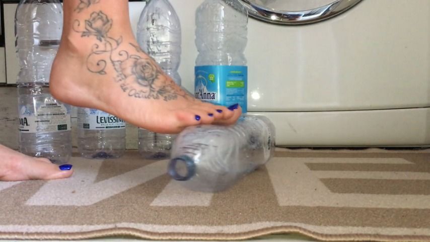 bottles crush barefoot