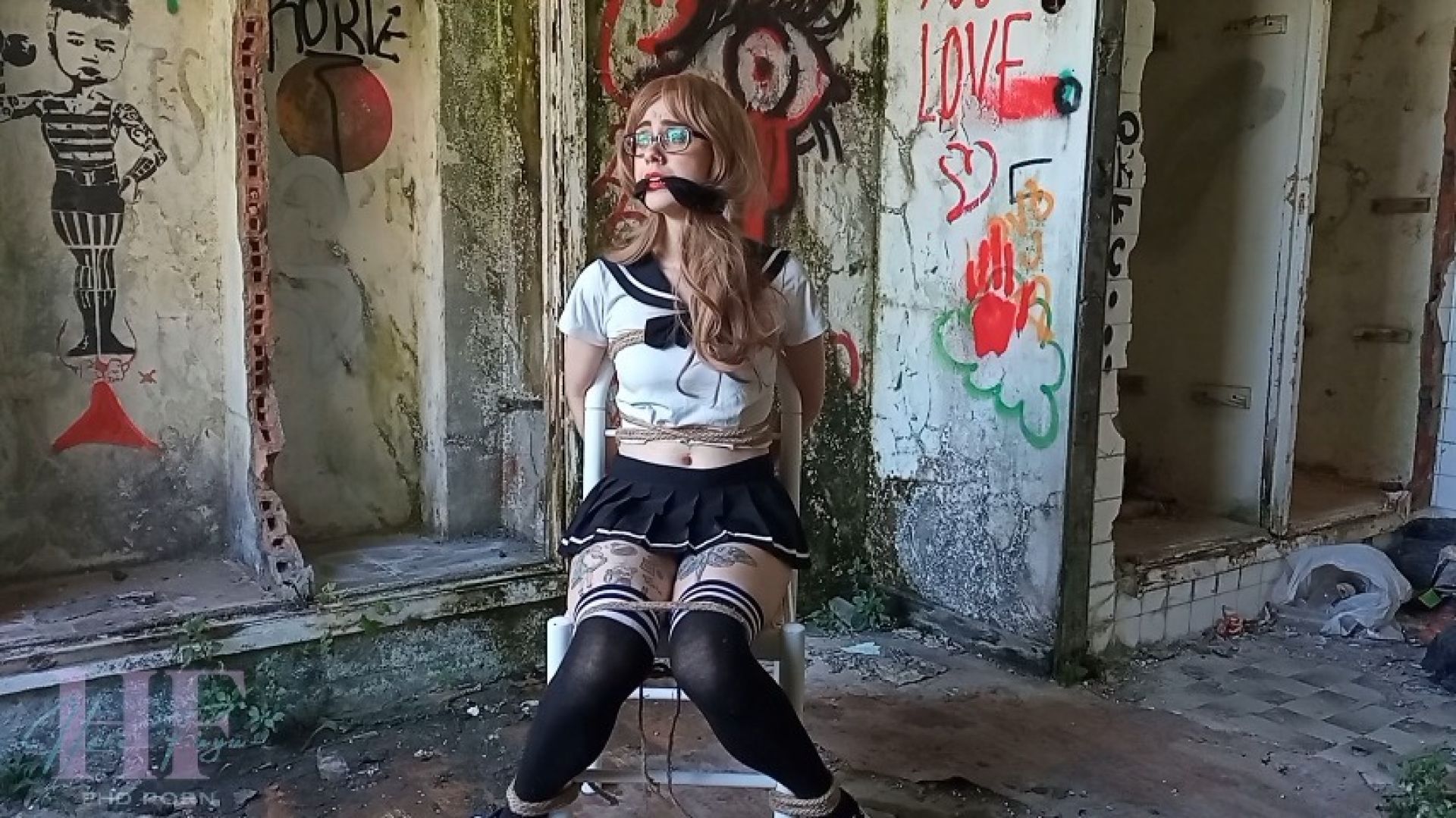 Schoolgirl tied in abandoned place