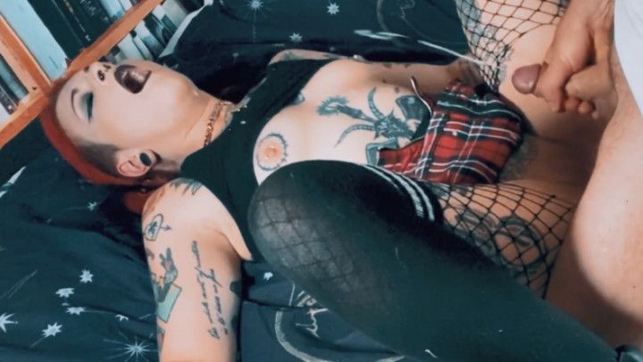 HUGE Cumshot For Naughty Goth Babysitter