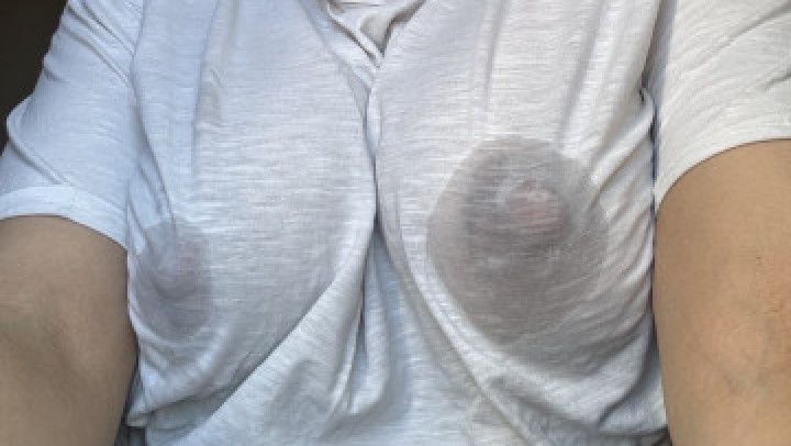 leaky tits in white t-shirt