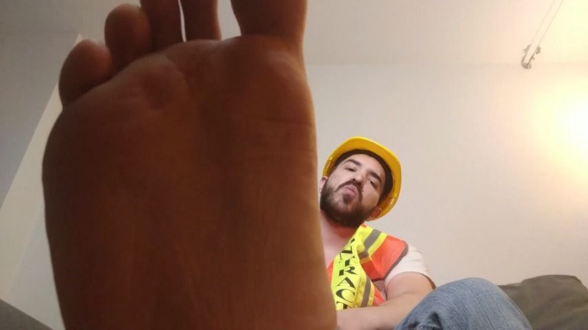 Construction worker foot worship