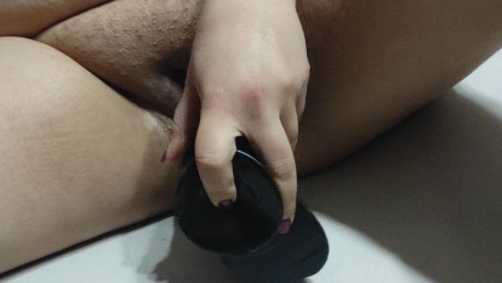 Pussy with giant black dildo