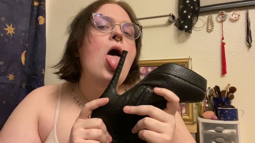 Glasses Girl Sucks High-Heel Boot