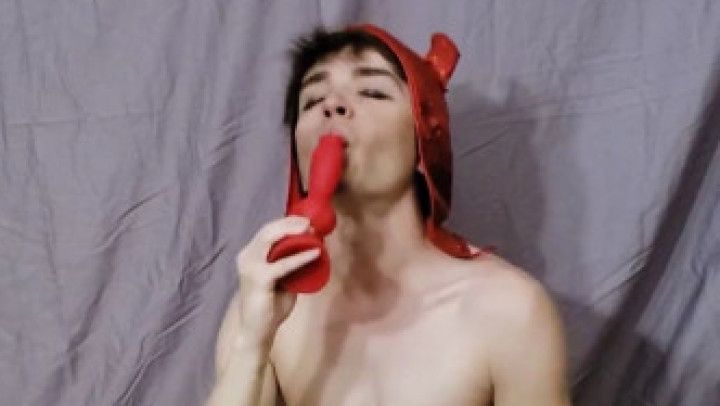 Devil boy rides thick dog dildo