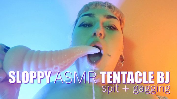 Sloppy ASMR Tentacle BJ Gagging + Spit