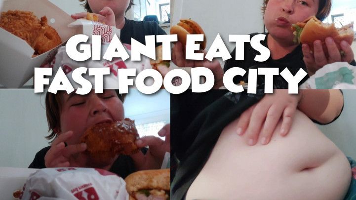 GIANT GLUTTON EATS FAST FOOD CITY!! Big stuffing