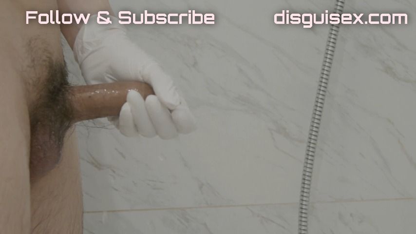 Handjob in Latex Gloves While Showering