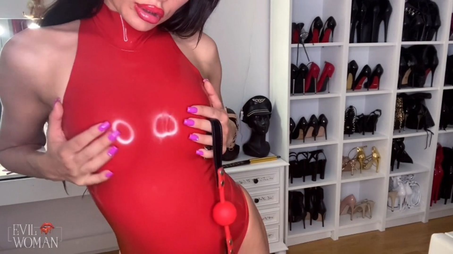 Red latex and boots worship POV